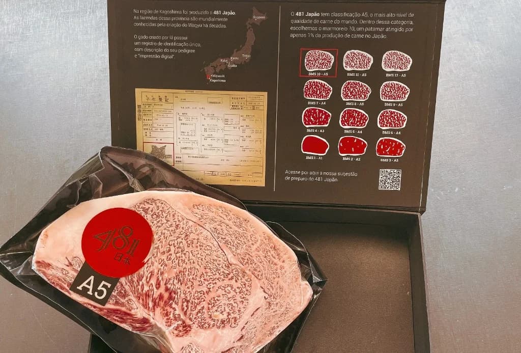 Wagyu A5 Legítimo 481 Japão Kagoshima BMS 10 com Certificado na Alpha Bull